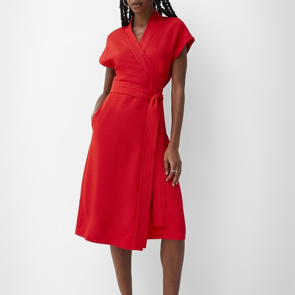 Simon's Icone Green Wrap Midi Dress with Tie Waist & Pockets Size XS.